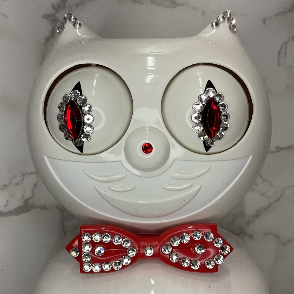 Jeweled Candy Cane Red White Kit Cat Klock Clock